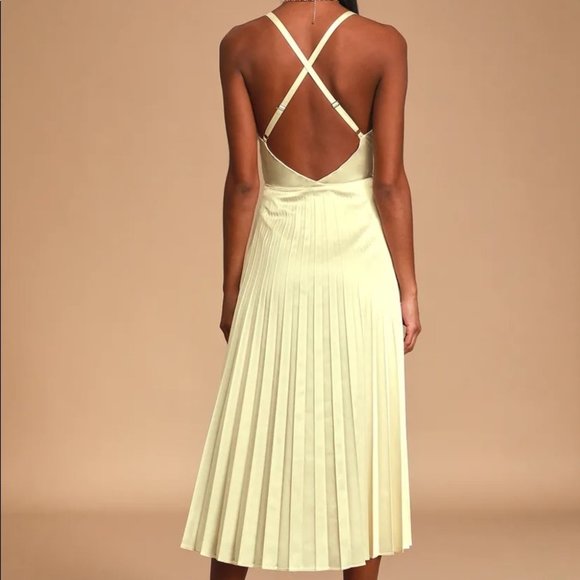 Lulus Champagne Satin Pleated Dress Small - Picture 5 of 5